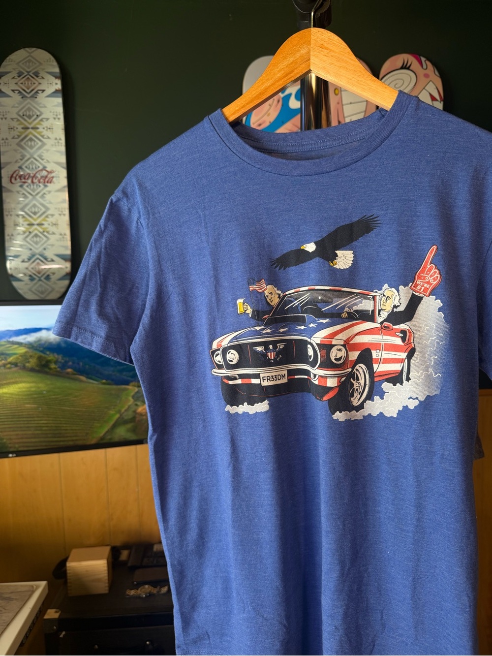 VTG Patriotic George Washington Ben Franklin Ford Mustang FREEDOM Tee- S